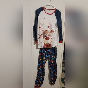 Festive Reindeer Kids Pajama Set - Navy and White